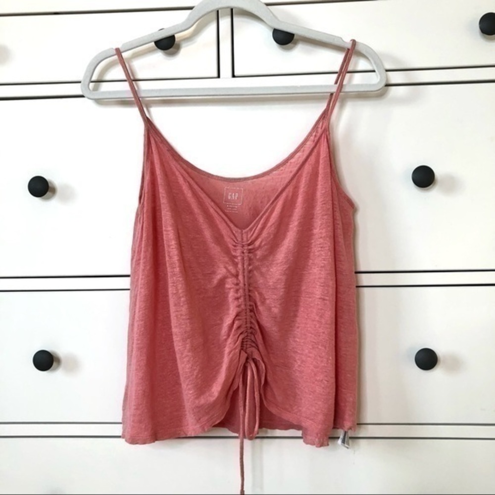 Gap Pink Linen Ruched Tie Front Crop Tank Top
